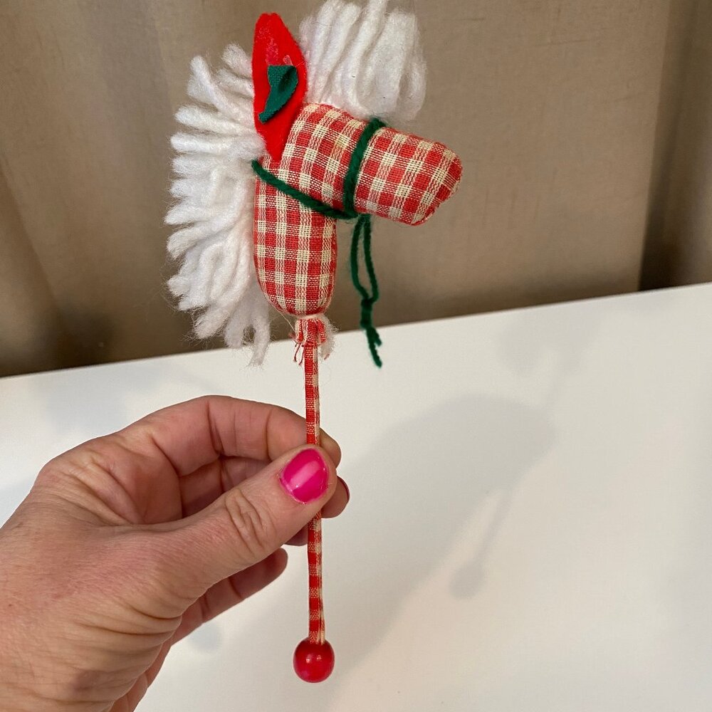 Vintage Hobby Horse Christmas Ornament Red & White Checkered 8”